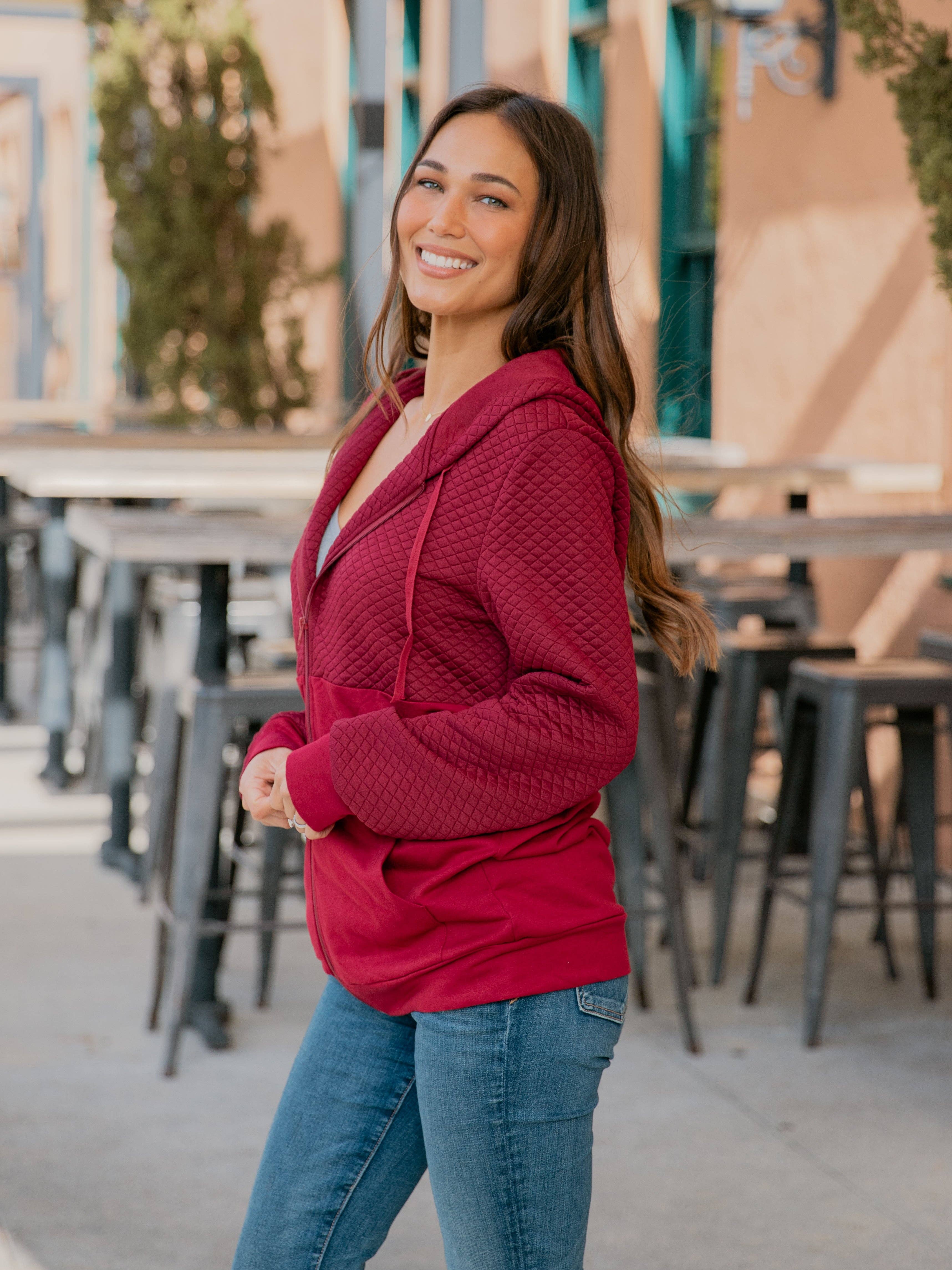 Tickled Teal - Wholesale Hoodie - Women's - Contrast Quilted Zip Up Hoodie1