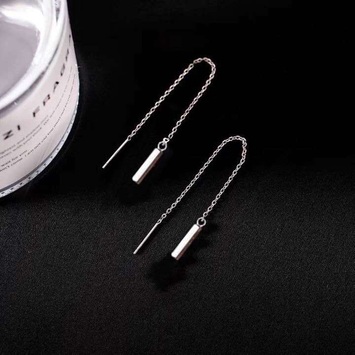 Haengseongworkshop - Venta al por mayor Pendientes colgantes - Pendientes minimalistas de acero inoxidable con forma rectangular de acero inoxidable 1.5, con forma de barra enhebradora, 7 cm2