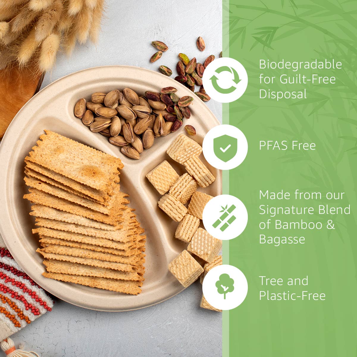 Ibambo - Wholesale Disposable Plate - Ibambo Bamboo Disposable Compartment Plates - 9" - 50 Pack1