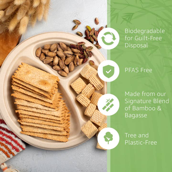 Ibambo - Wholesale Disposable Plate - Ibambo Bamboo Disposable Compartment Plates - 9" - 50 Pack1