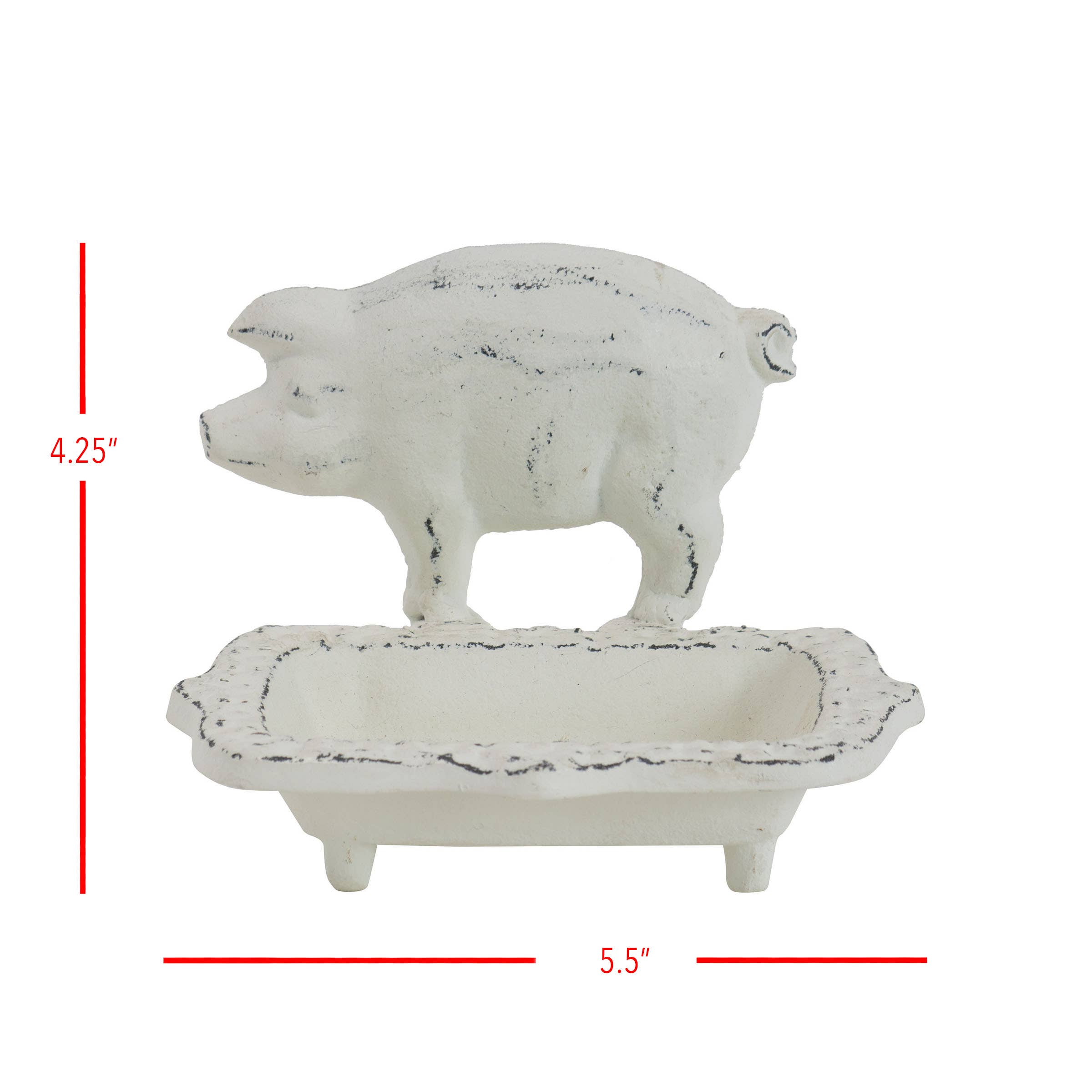 Foreside Home & Garden - Wholesale Bath Soap Dish - White Farmhouse Rustic Antique Metal Pig Soap Dish2