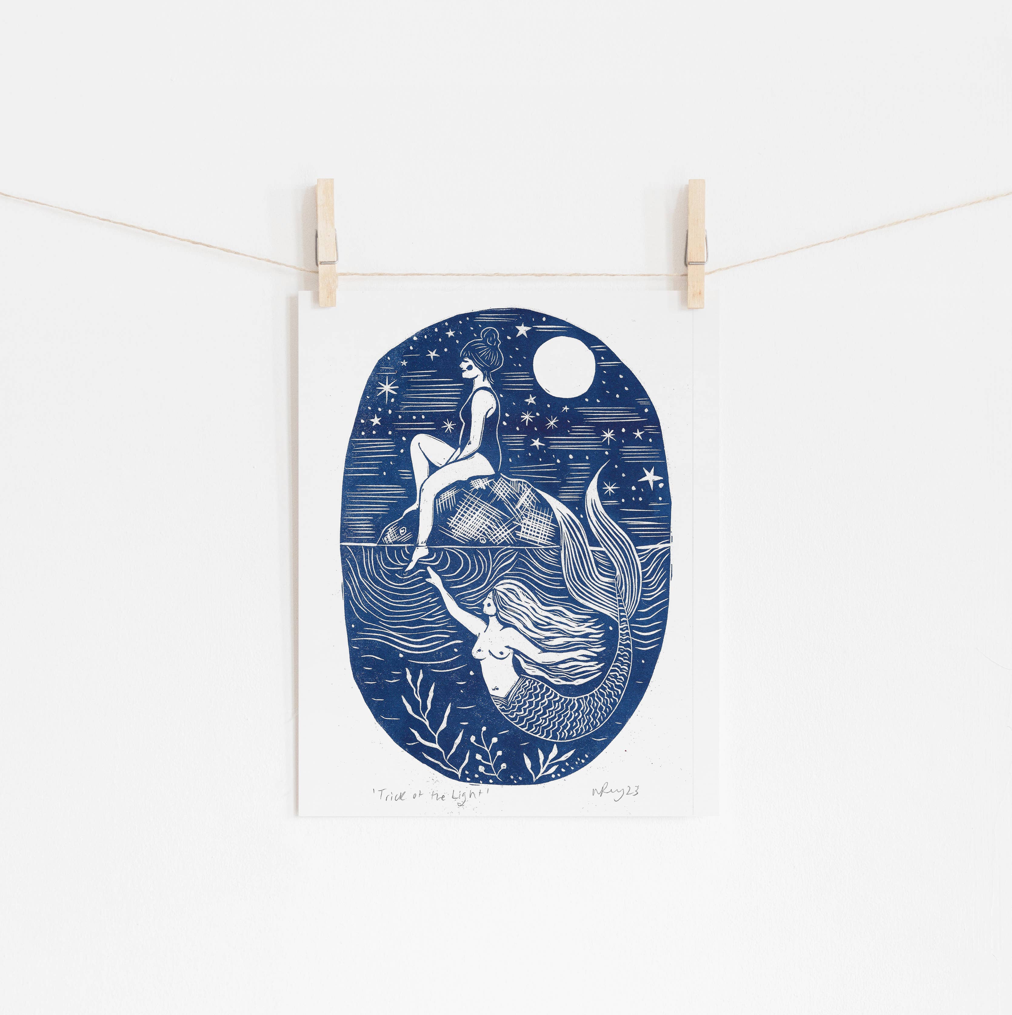 Prints by the Bay - Wholesale Art Print - Trick of the Light riso print, mermaid, swimmer, seaside