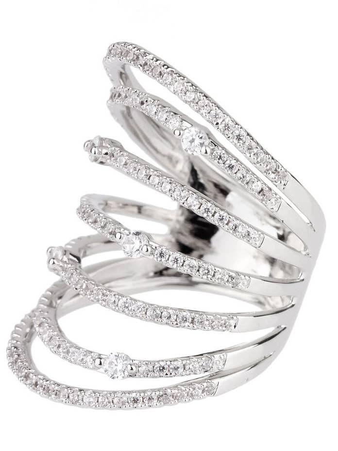 Zilveren verende kristallen ring voor wholesale door SAACHI