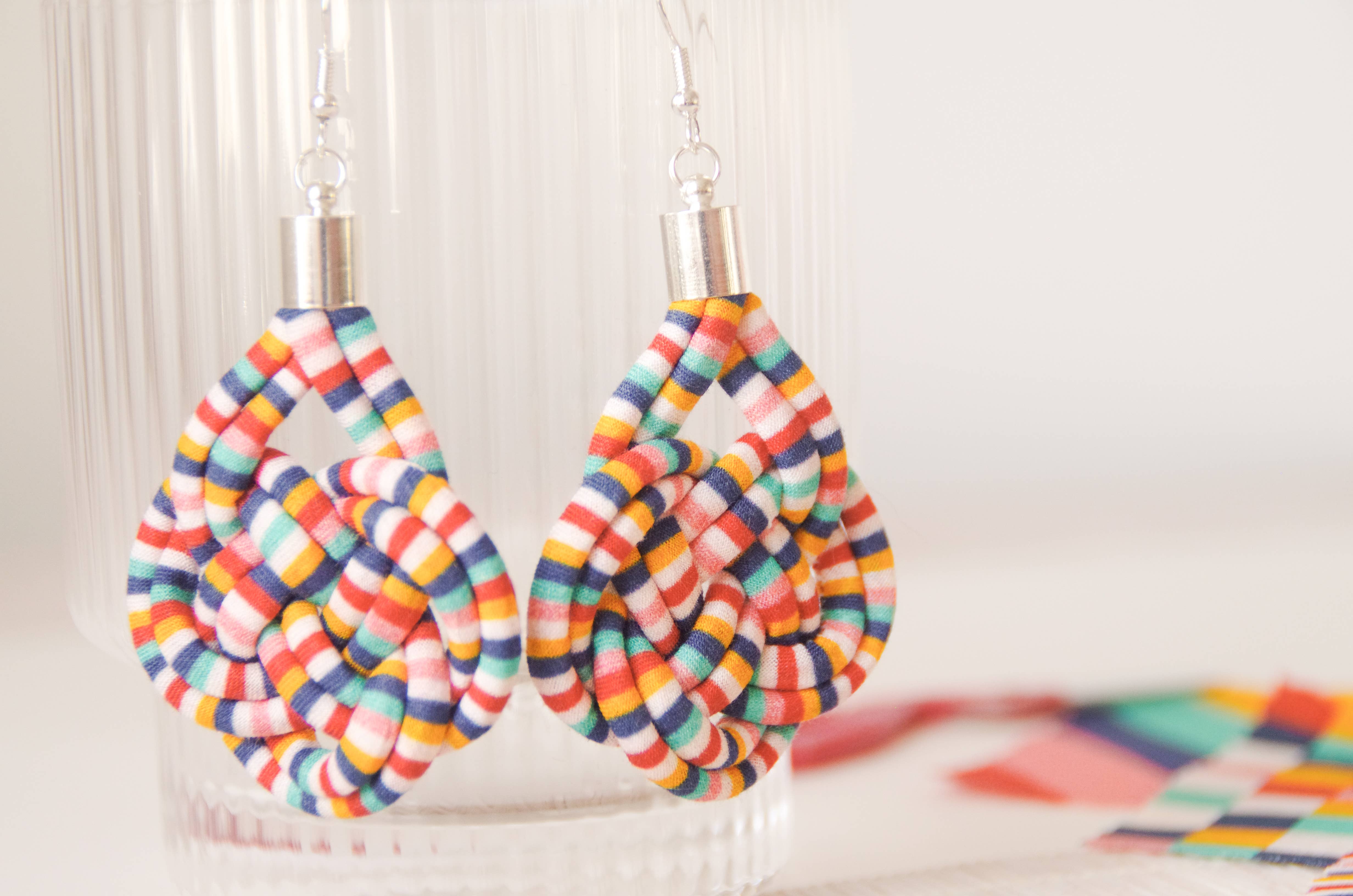 Bunny Bosworth – wholesale Dangle earrings – Large Colourful Fabric Knot Earrings - Fairground Follies3