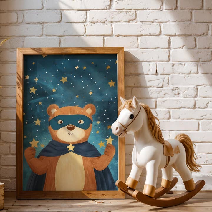 Kunst voor de kinderkamer | Superheld Beer | Nachtelijke Hemel voor wholesale door Artsriver