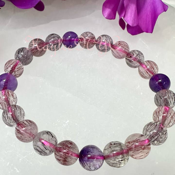 KayleeNYC - Wholesale Beaded Bracelet - Natural Super 7 Melody Rutilated 8mm 7.5” Bracelet