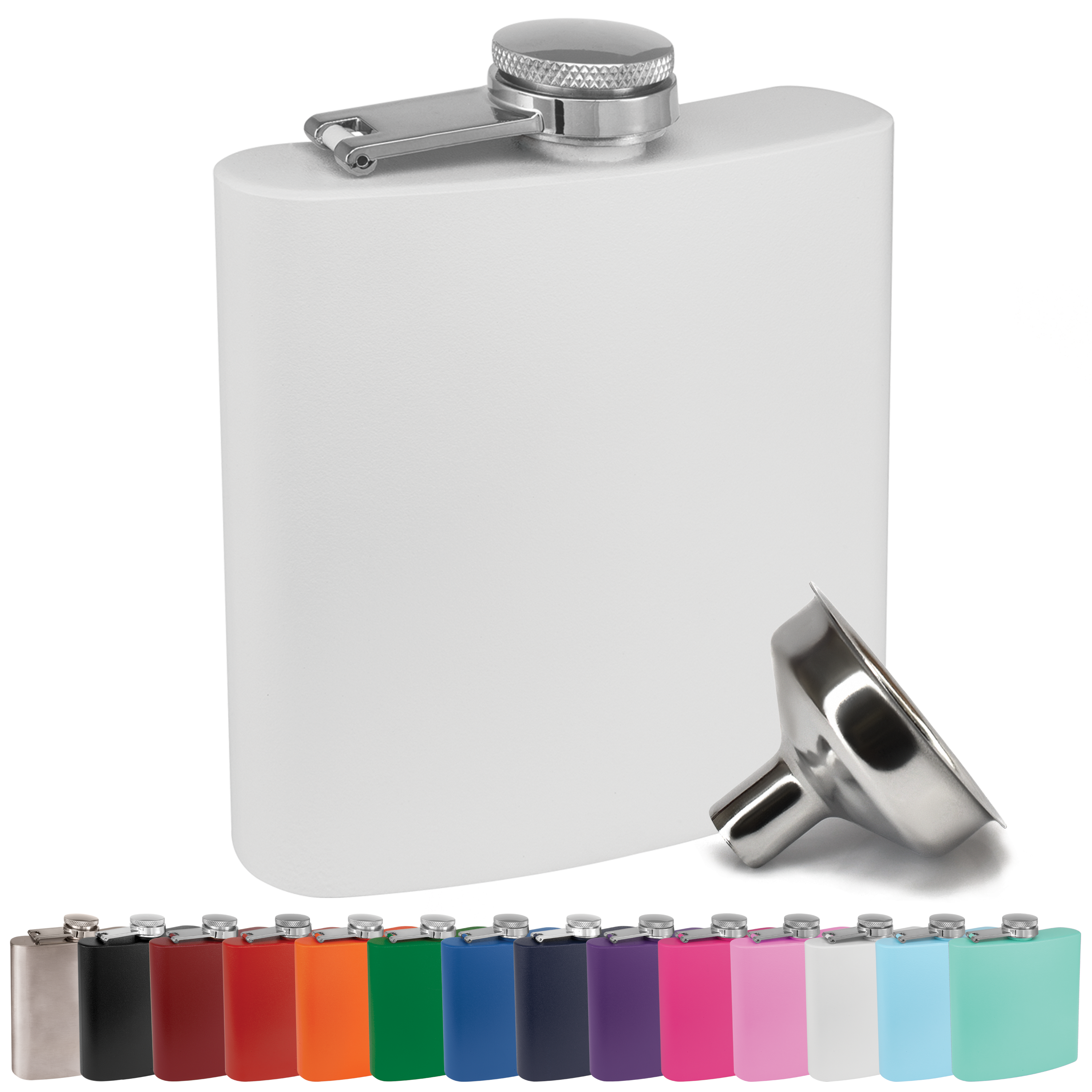 Clear Water Home Goods - Vente Flasque - Flacon à hanche en acier inoxydable de 6 oz avec entonnoir | Flacon revêtu de poudre54