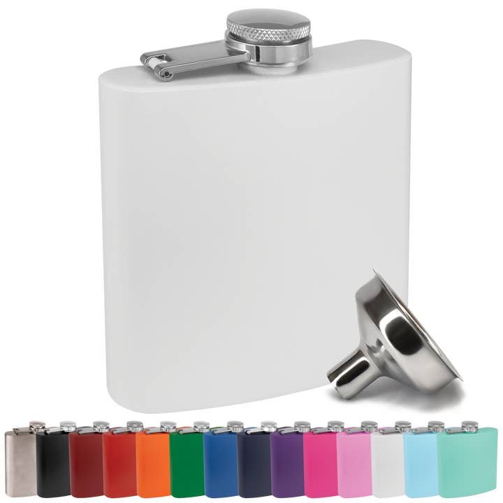 Clear Water Home Goods - Wholesale Flask - 6 oz Stainless Steel Hip Flask w/ Funnel|Powder Coated Flask54