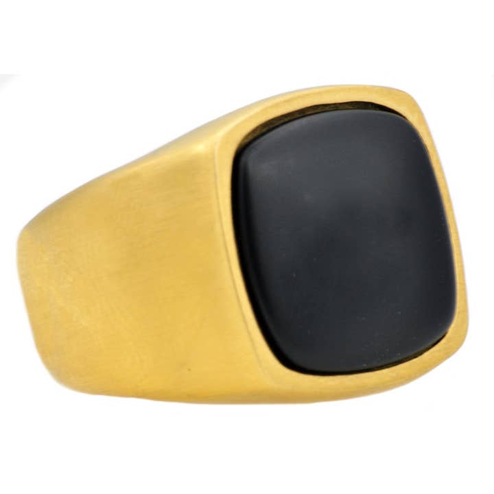 Men's Onyx And Gold Stainless Steel Ring for wholesale by Blackjack Mens Jewelry