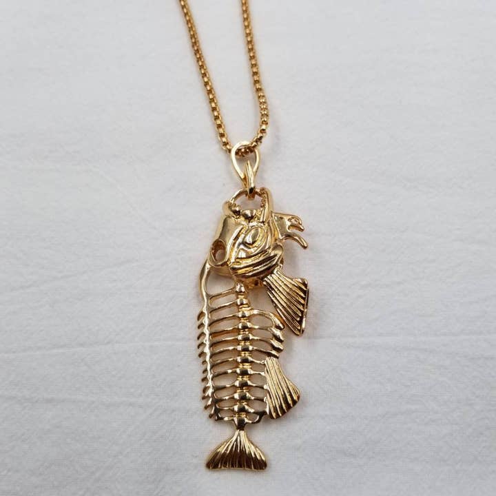 Gold Plated Fish Bone Necklace for wholesale by ENA Jewelry