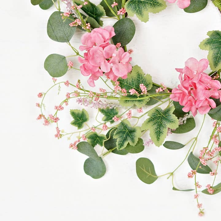 Impressive Enterprises, Inc. - Wholesale Wreath - 35632-16in(6.5) Wreath-Pink Hydrangea Garden3