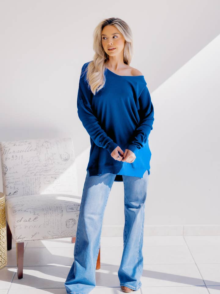 Boutique Simplifed - Wholesale Tunic Sweater - Women's - Royal Tide Sweater3