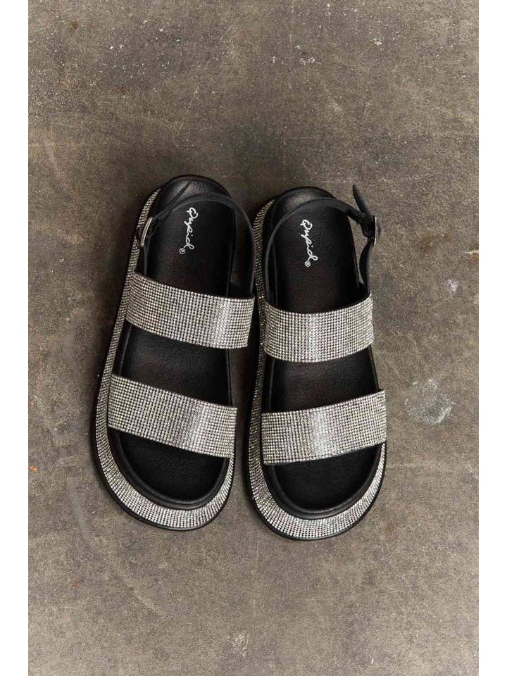 Black Qupid Shine On Platform Rhinestone Slingback Sandal for wholesale on Faire4