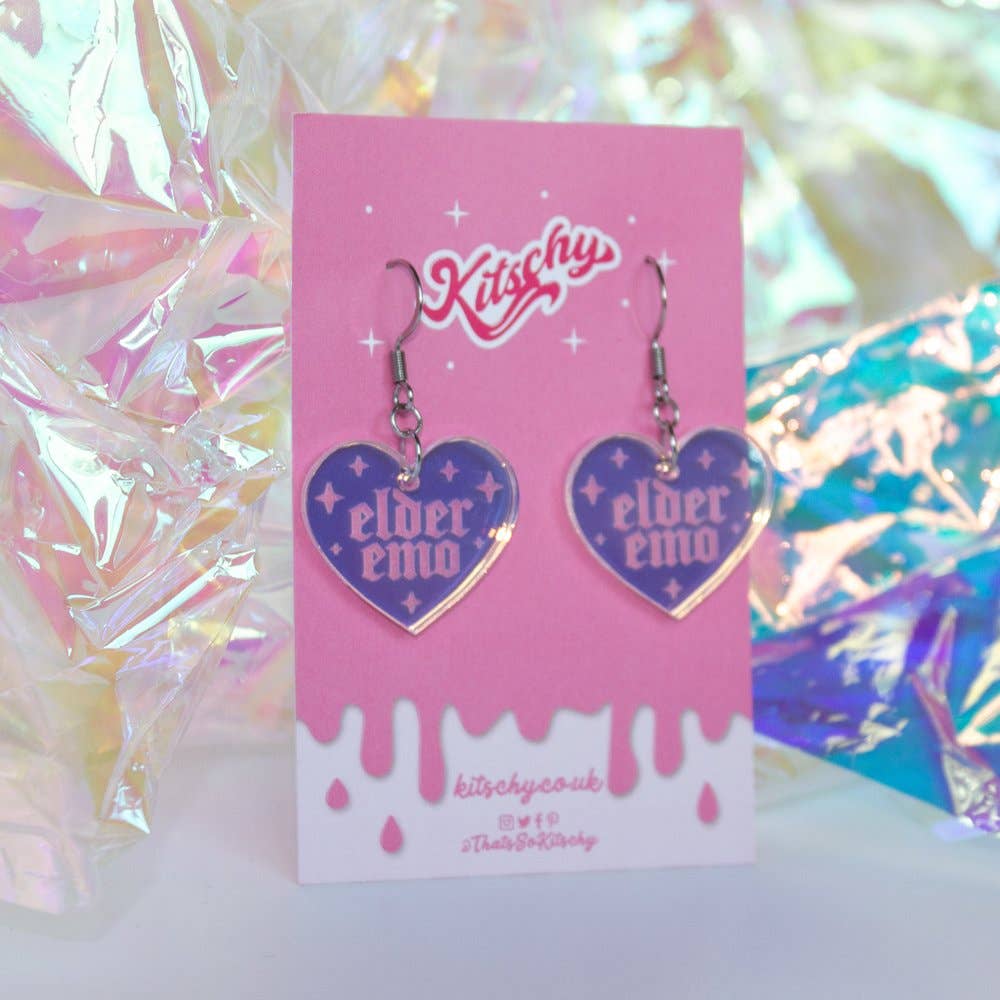 Kitschy - Wholesale Dangle Earrings - Elder Emo Iridescent Heart Earrings2