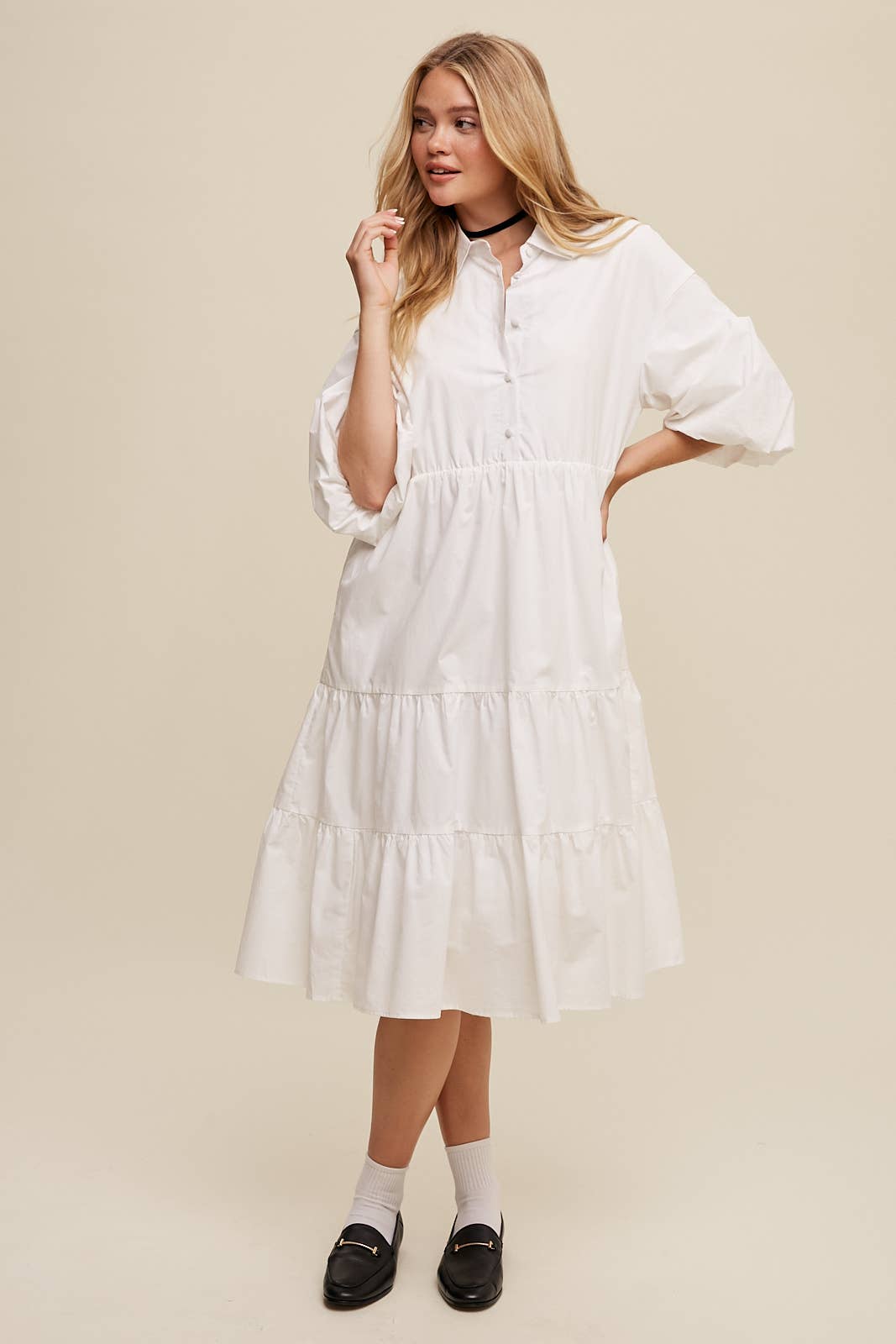 Listicle - Wholesale Dress - Women's - Tiered Poplin Shirt Dress34