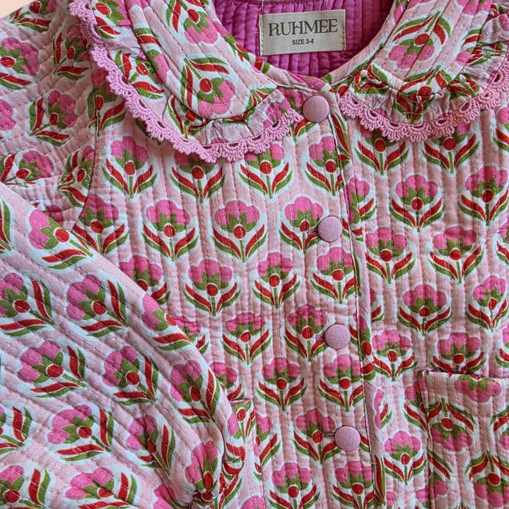 Ruhmee - Wholesale Jacket - Kids - Freya- 100% Quilted Cotton Jacket in Cherry Red blossoms - No Tariffs4