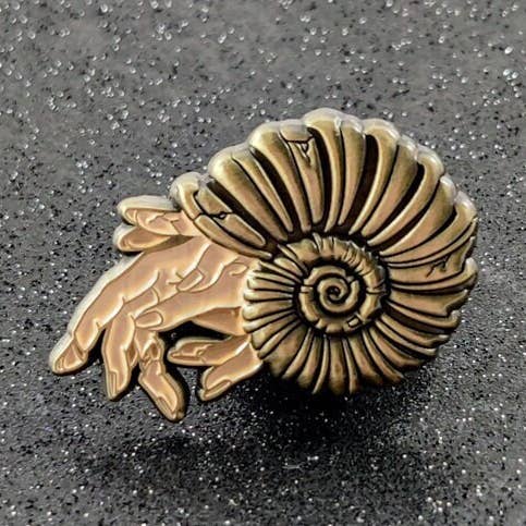Ammonite 3-D Soft Enamel Pin for wholesale by Journeybunny