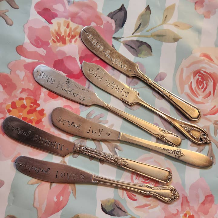 juNxtaposition® - Wholesale Cheese Spreader - SPREAD JOY stamped charcuterie spreader2