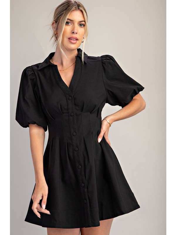 Glam - Wholesale Dress - Women's - Doing My Best Balloon Sleeve With Shirt Dress