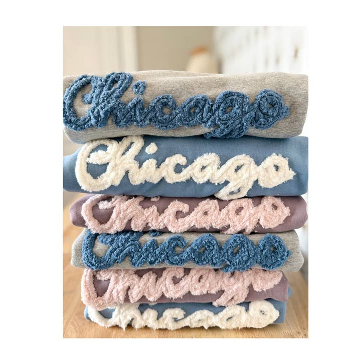 Chicago Chenille Sweatshirt, Iris for wholesale by Stitch Monograms