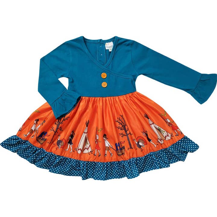 CLEARANCE Baby Piger Thanksgiving Tyrkiet Parade Kjole Teal for engroshandel hos Amor Babee