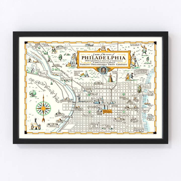 Vintage Map of Philadelphia, Pennsylvania 1940 for wholesale by Ted's Vintage Art