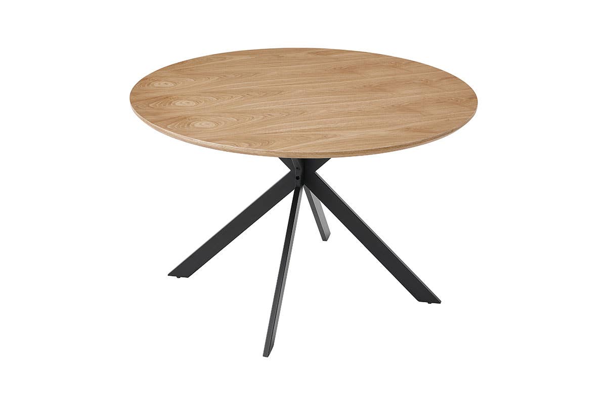 Gdeco - Wholesale Side Table - Dining Table Round Top 120*120*75 Cm, Oak Veneer Top, Black Metal Foot.