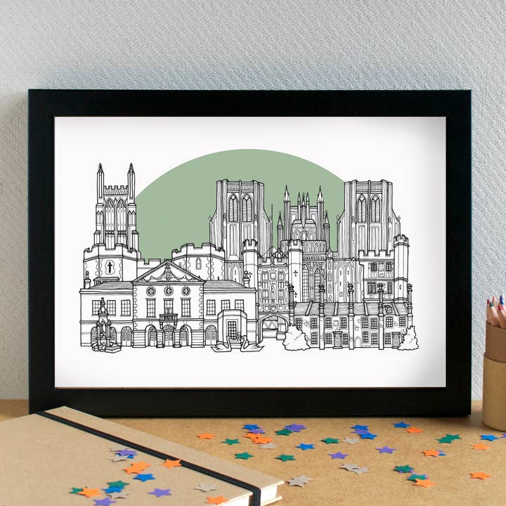 Wells Skyline Art Print - unframed for wholesale by Becka Griffin Illustration