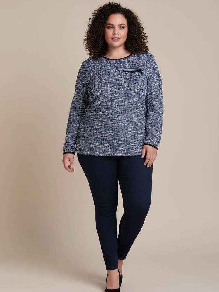 Túnica mesclada azul tamanho grande (C6177) por atacado de Pomme Rouge Paris