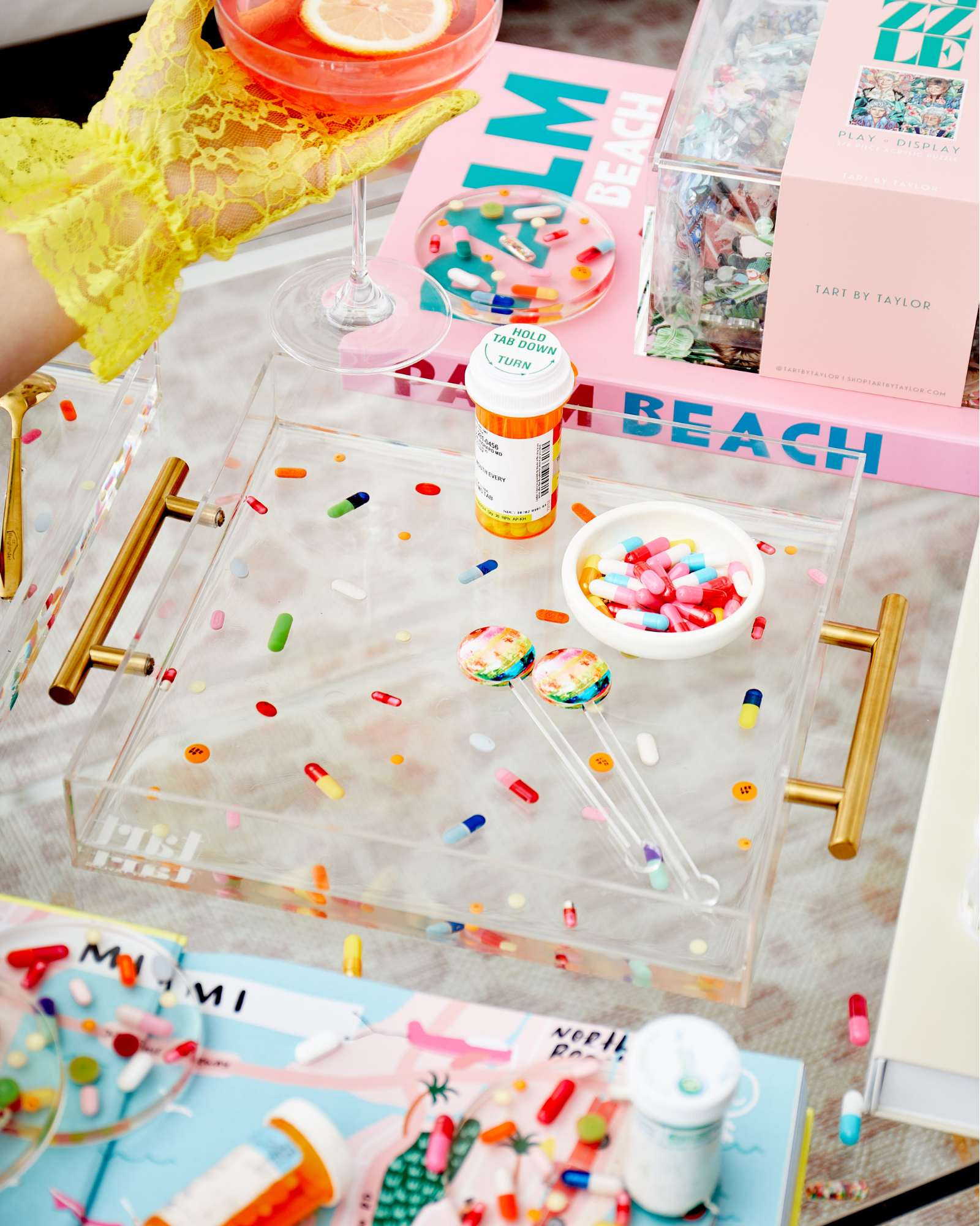 Tart By Taylor - Wholesale Decorative Tray - Classic Pill Acrylic Tray With Gold Handles1