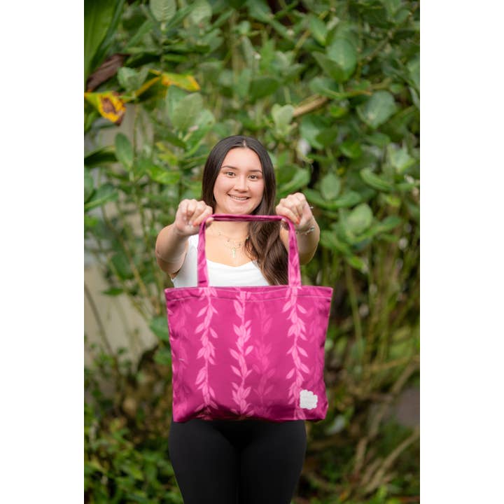 The Keiki Dept - Wholesale Tote Bag - Women's - Pink Maile Strands Canvas Zipper Tote Bag4