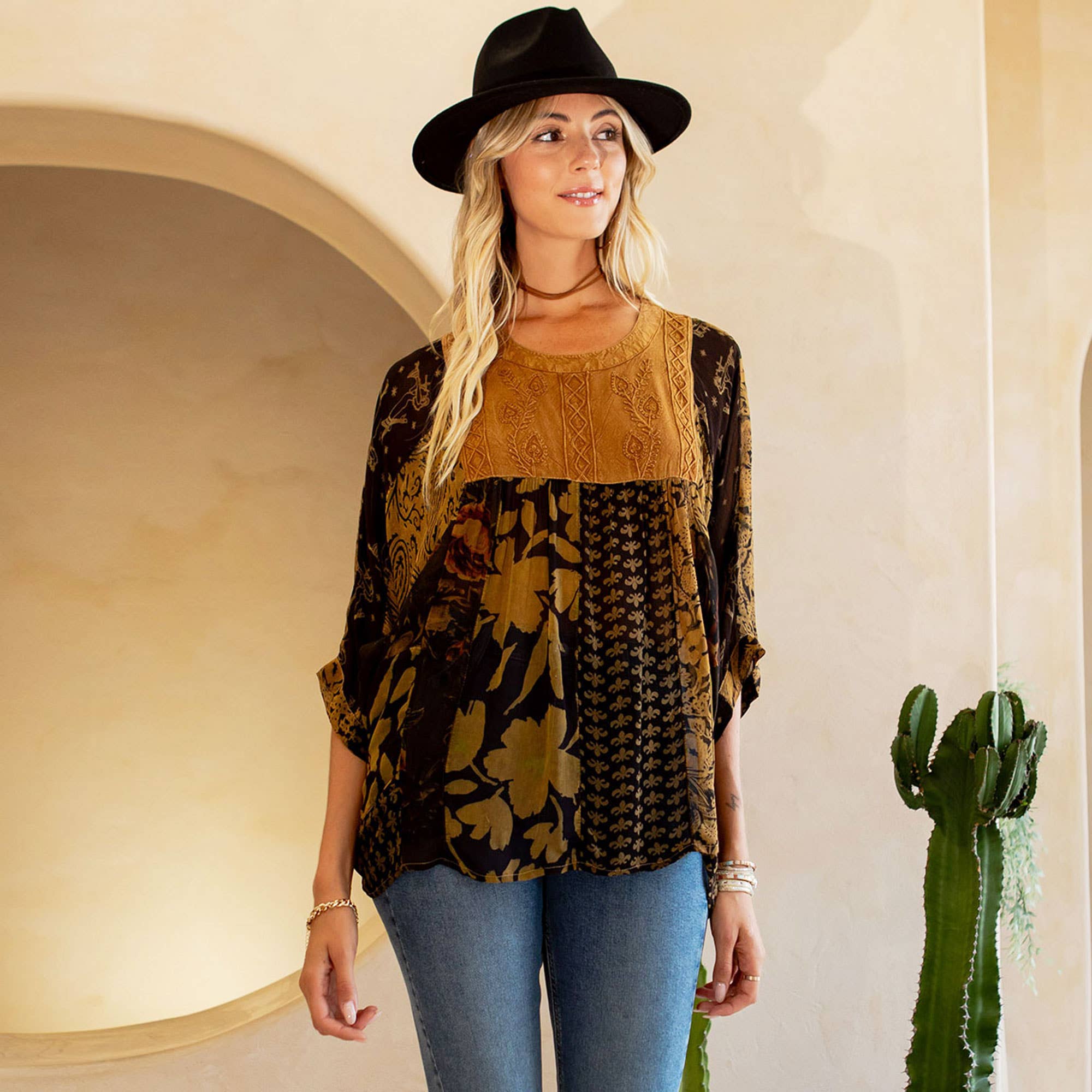 Young Threads - Wholesale Tunic - Women's - Bohemian: Tiered Patchwork Blouson Top1