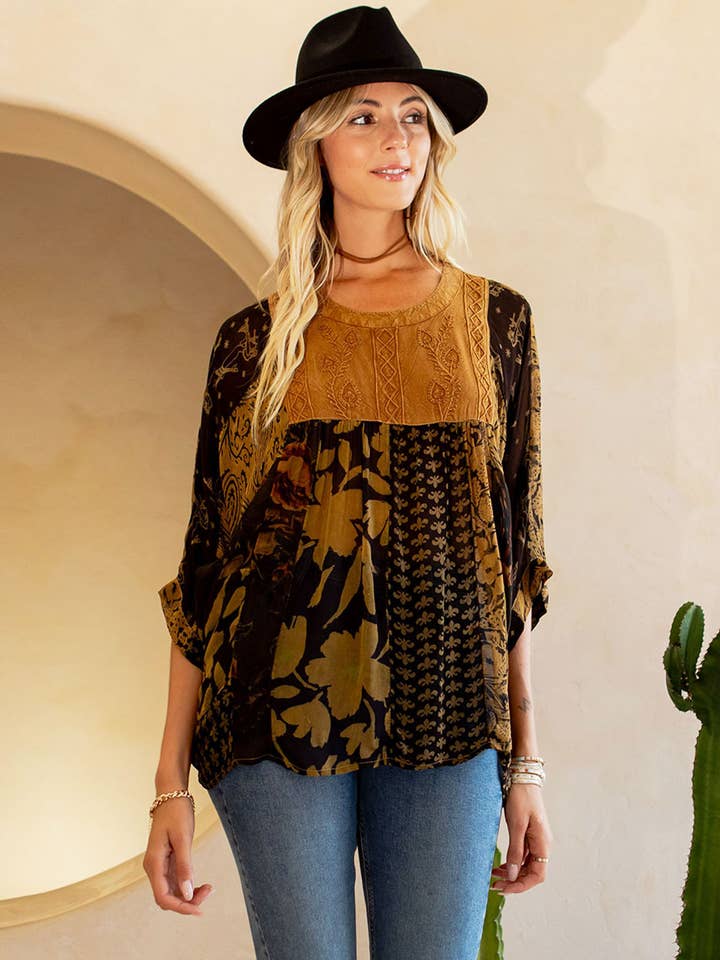 Young Threads - Wholesale Tunic - Women's - Bohemian: Tiered Patchwork Blouson Top1