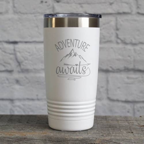 Adventure Awaits Travel Mug for wholesale by Katie & Company
