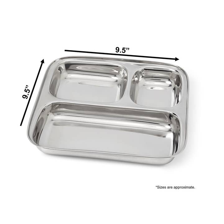 Dalcini Stainless - Wholesale Dinner Plate - Large 3-Section Square Plate | Stainless Steel Divided Tray2