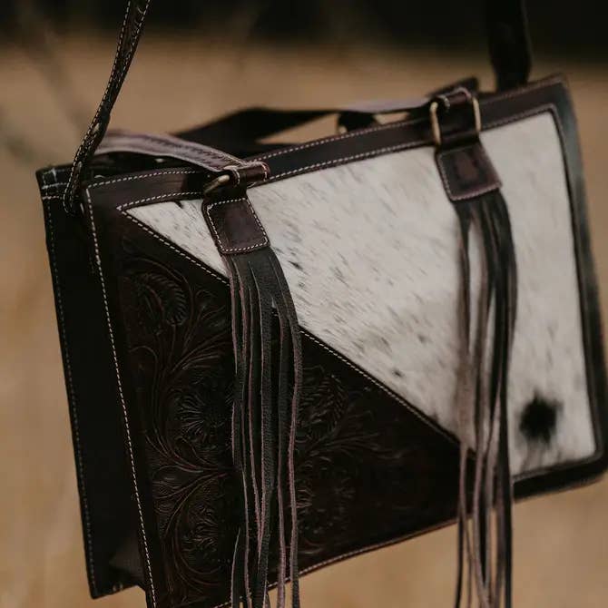 FRINGE & LUXE - Wholesale Tote Bag - Women's - Tooled cowhide tote handbag1