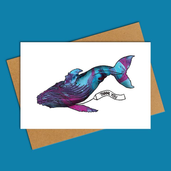 Carte de vœux Merci Baleine Bleue pour la vente par Deb Almond Art