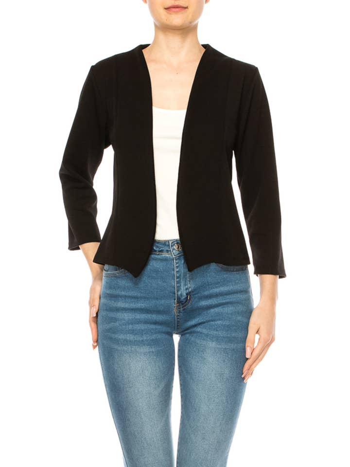 MOA COLLECTION - Wholesale Blazer - Women's - Women's Collarless Blazer 3/4 Sleeves Cardigan