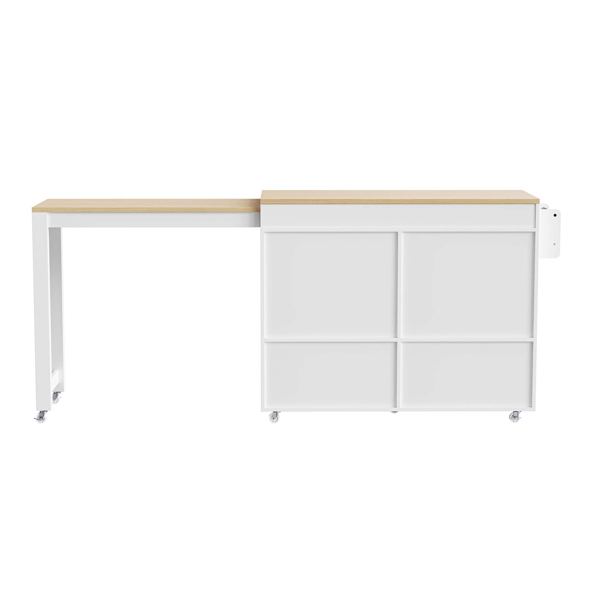 HOMYCASA DESIGN INC - Wholesale Kitchen Storage/Organizer - K&K 74.5 inch Kitchen Island with Extendable Dining Table , Rolling Kitchen Island on Wheels with Spice Rack and 2 Drawers,  Kitchen Storage Cart with 4 Door Cabinet, for Kitchen, Dining Room, White20