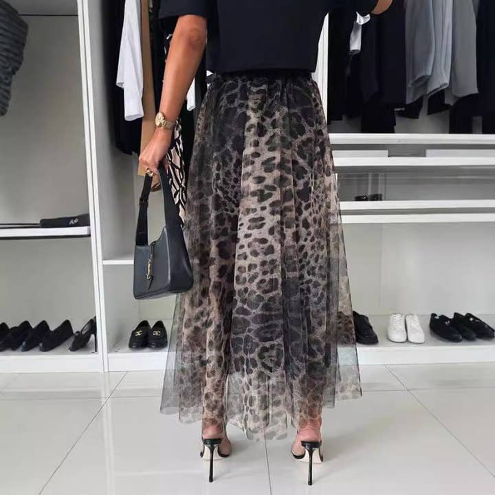 As Shown Women Fashion Mesh Leopard Print Chiffon Skirt for wholesale on Faire2