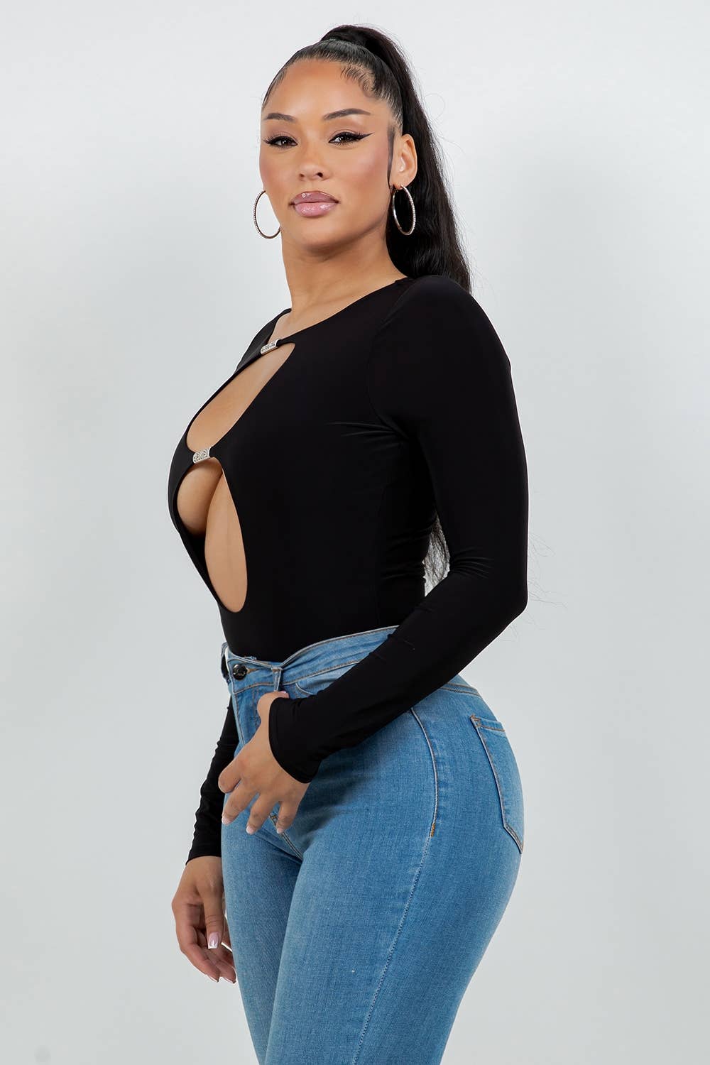 Uptown Apparel - Wholesale Bodysuit - Women's - J8092 VENECIA DOUBLE LINED BODYSUIT WITH CUT OUTS, METAL5