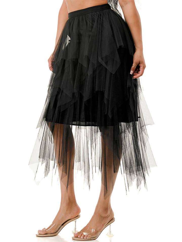Hana - Wholesale Skirt - Women's - Solid Mesh Tulle Skirt
