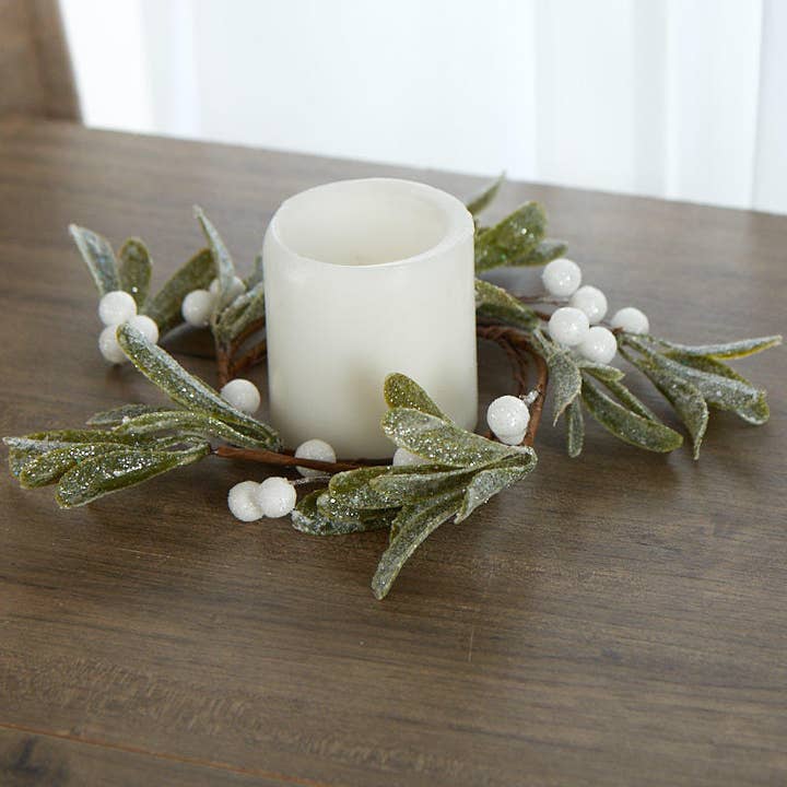 Factory Direct Craft - Wholesale Artificial Flowers - Frosted Faux Mistletoe - Choose Garland or Candle Ring 2