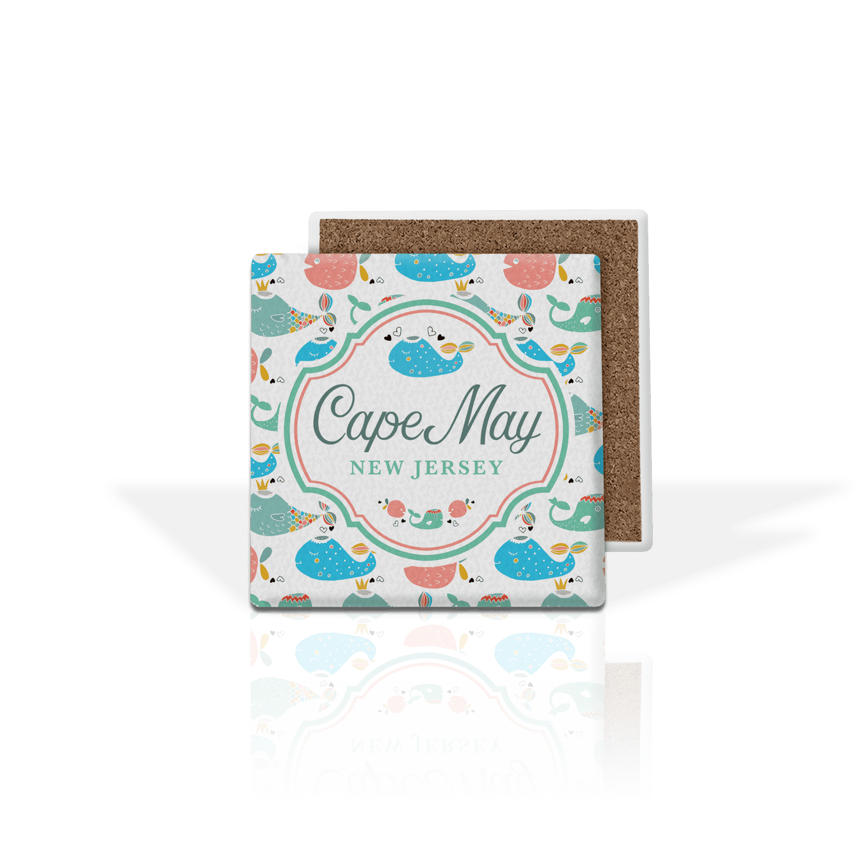 Matrix – wholesale Coasters – Customizable Absorbent Stone Coaster: Fish And Whale Patter0