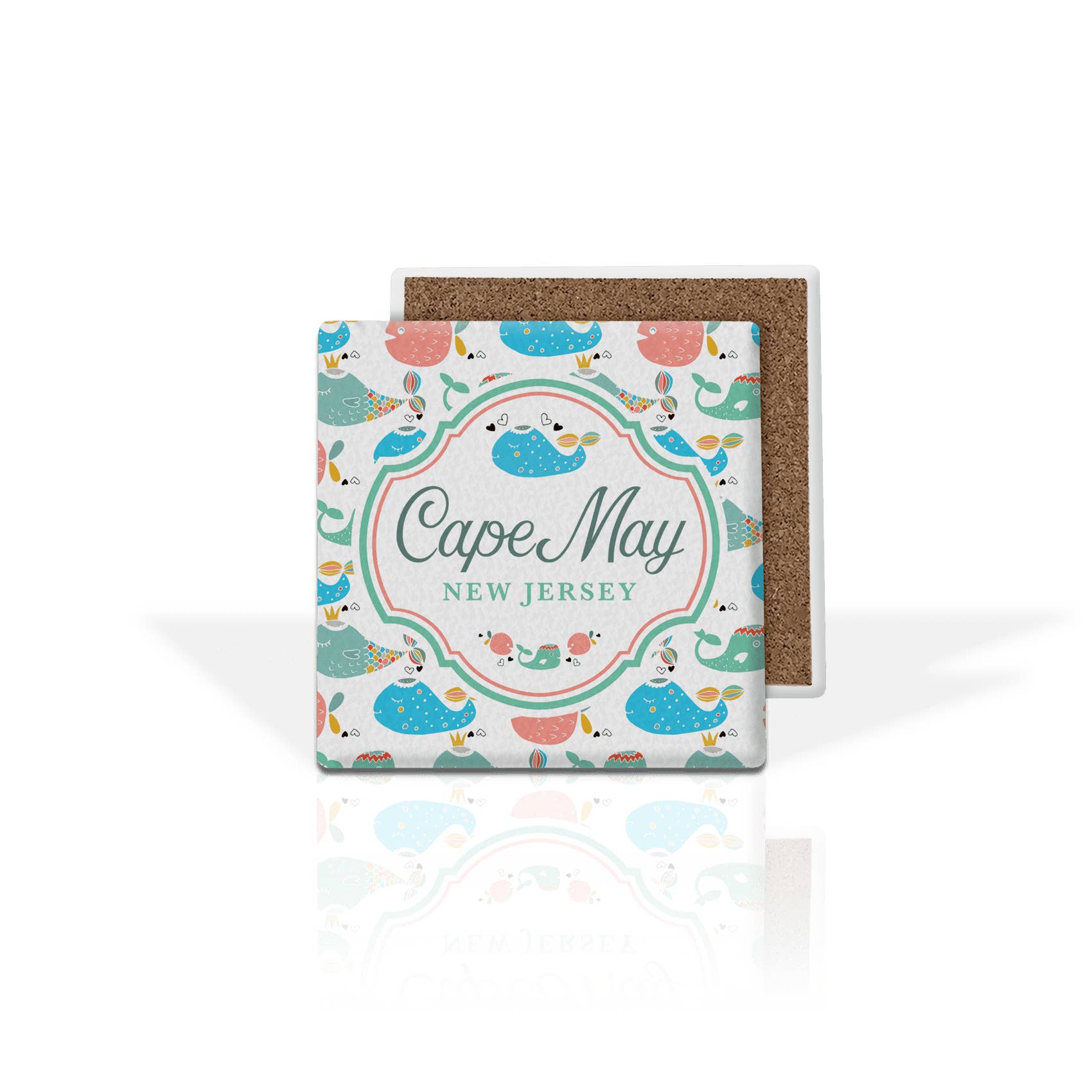 Matrix – wholesale Coasters – Customizable Absorbent Stone Coaster: Fish And Whale Patter