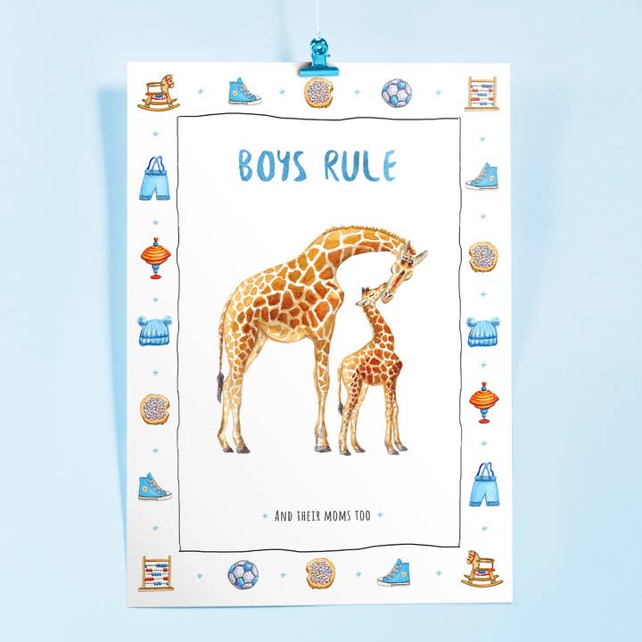 Póster Giraffe Boy A3, habitación de bebé, cuarto de bebé, pintado a mano para venta al por mayor de World of Mies