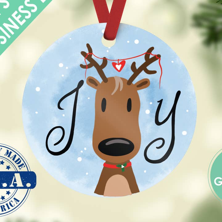 Adorno navideño - Adorno navideño Joy Reindeer para venta al por mayor de Northern Country Girl Designs, LLC