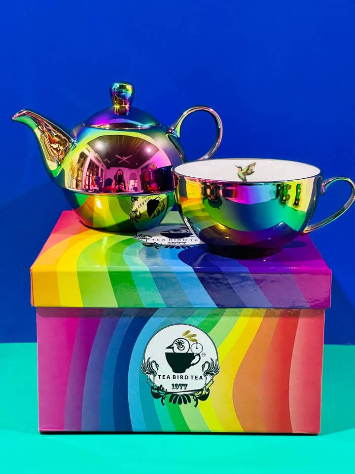 Teiera impilabile Rainbow Chrome per 1 per la vendita all'ingrosso da parte di Tea Bird Tea