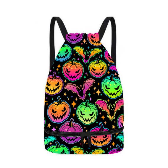 Halloween Polyester Drawstring Backpack for wholesale by Miss Q Baby