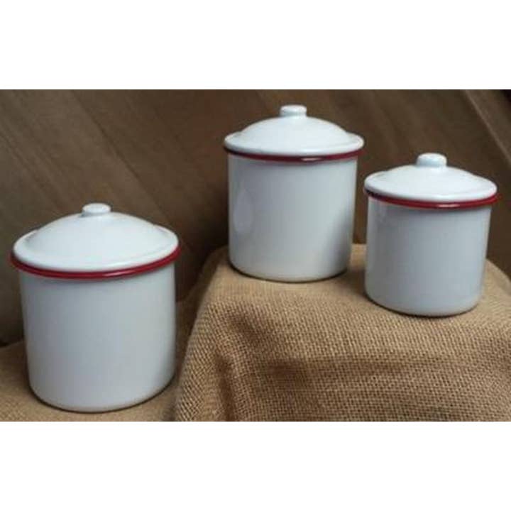 DNS Designs - Wholesale Canister Set - Red Rim Enamelware Canister (Set of 3)